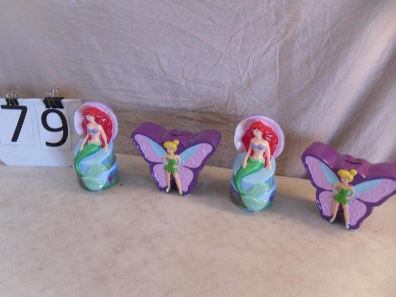 lot 79 image: Lot of 4 New Ceramic Banks. Tinkerb...