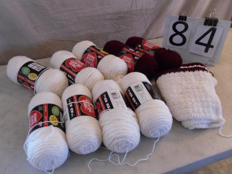 lot 84 image: Lot of 9 Skeins of Red Heart Yarn. ...