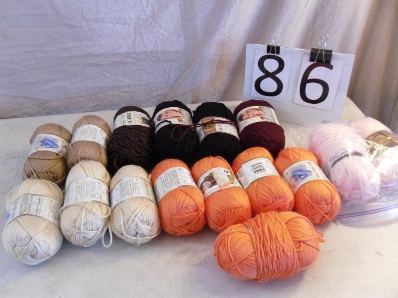 lot 86 image: Lot of 16 Assorted Skeins Yarn. Mos...
