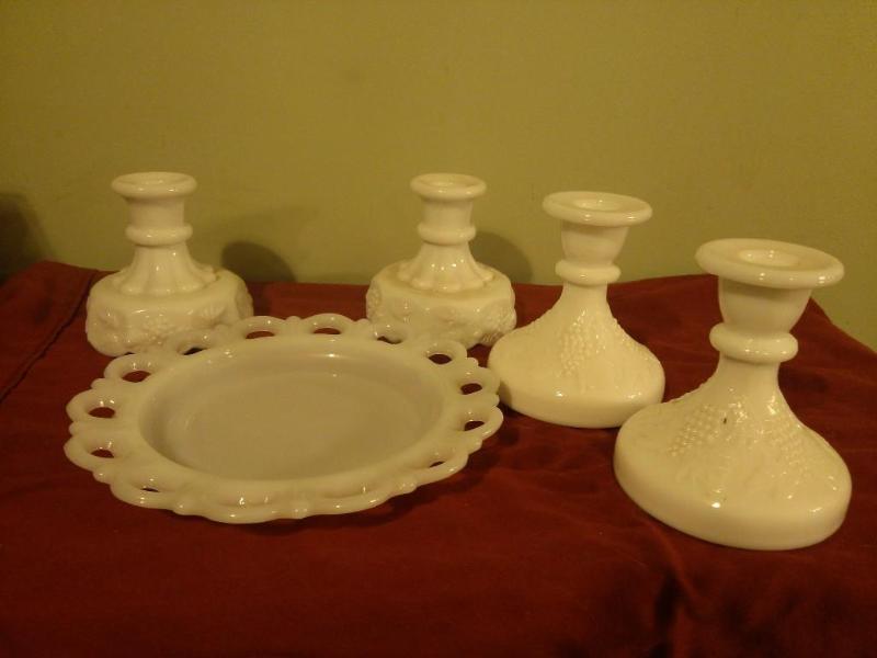 2 Sets of Vintage Milk glass candle...