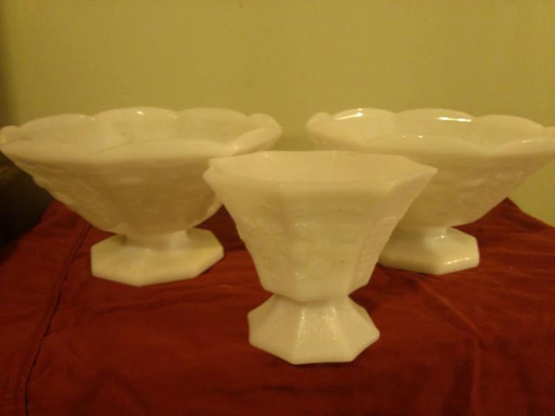 Lot of 3 Milk glass vasesserving b...