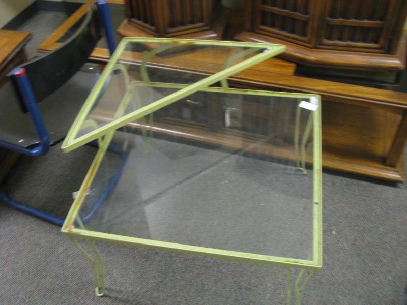 green metal corner table with glass...