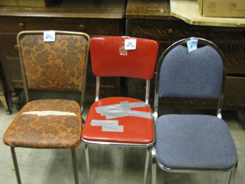 three vintage metal chairs sturdy n...