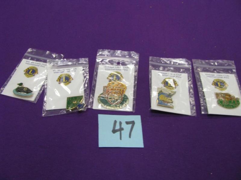 five vintage Lions club pins, Atlan...