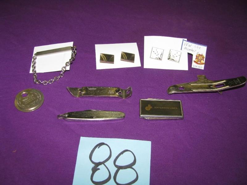 tie clip, cuff links, VFW life memb...
