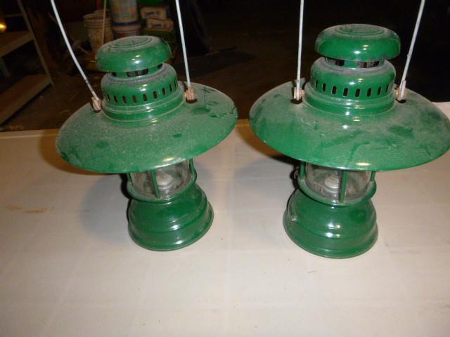 lot 13 image: 2 Green Kerosene Lanterns...