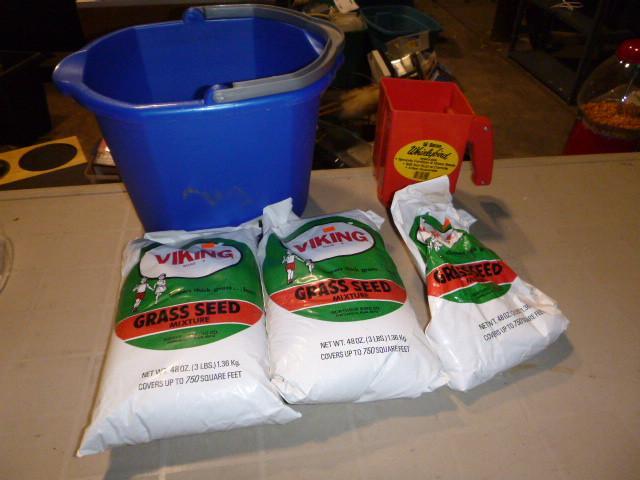 lot 254 image: 2 Bags of Grass Seed, Garden Pail a...