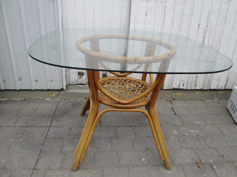 Glass top wood base table, top meas...