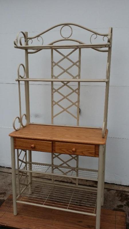lot 17 image: Bakers Rack with 2 drawers is tan c...