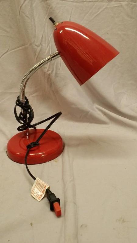 lot 35 image: Small red (strawberry) desk lamp. C...