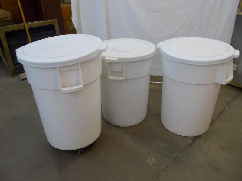 Three, 44 gallon, white commercial ...