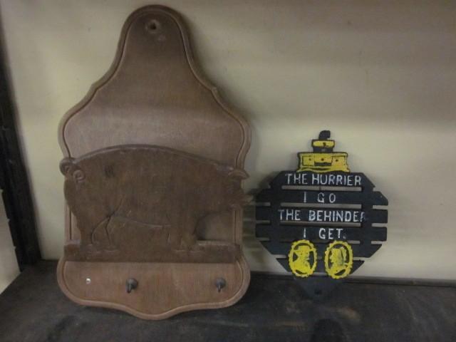 Vintage wooden pig wall caddy and c...