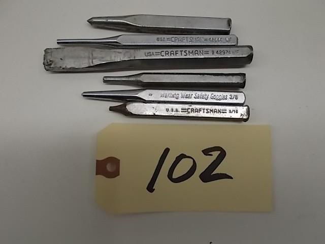 lot 102 image: (6) Craftsman Punches & Chisel...