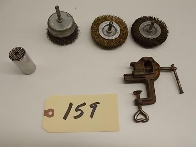 lot 159 image: (3) Wire Wheels, Hobbyist Clamp, &a...