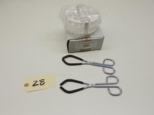 lot 28 image: (2) Beaker Tongs & Test Tube Ra...