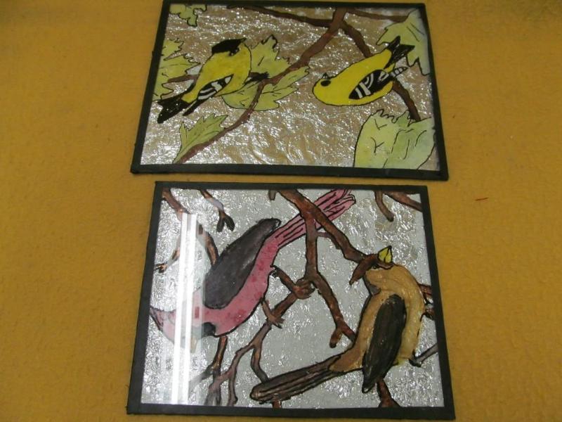 lot 151 image: 2 Bird Pictures with Tin Foil Backg...