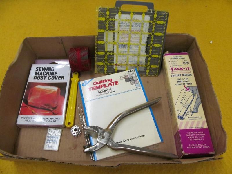 lot 158 image: Box of Misc. Sewing Items - Books, ...