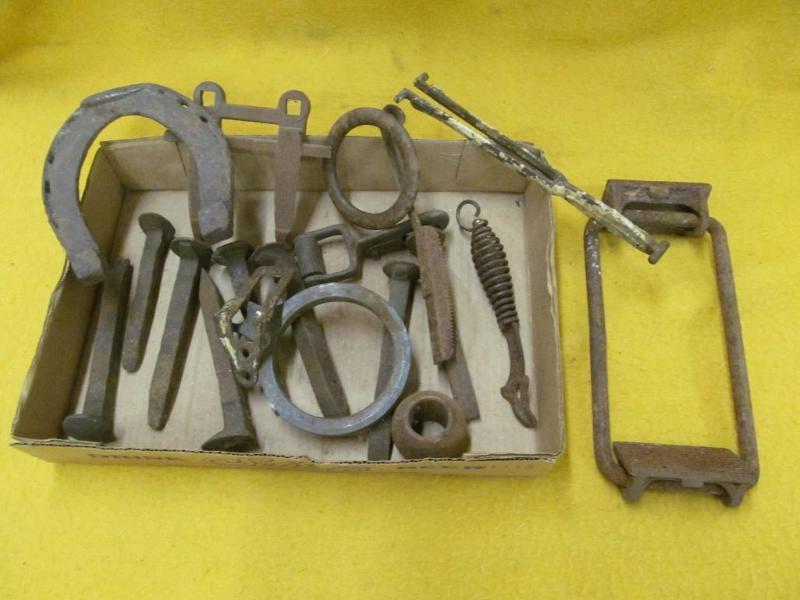 lot 218 image: Vintage Railroad Spikes, Wood Stove...