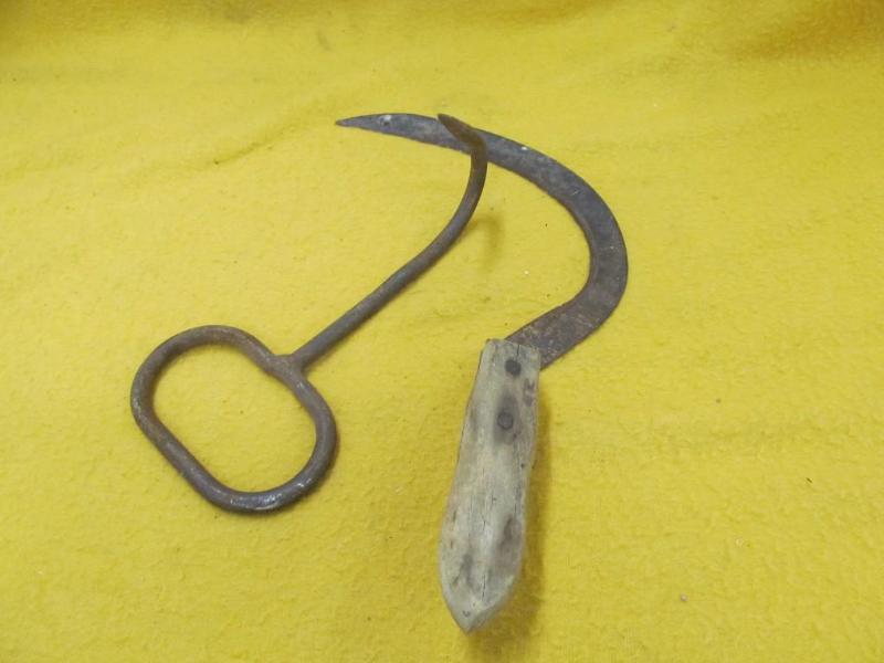 lot 222 image: Vintage Hay Knife and Bale Hook...