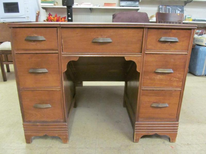 lot 249 image: Vintage Wood Desk with Pull Out Typ...