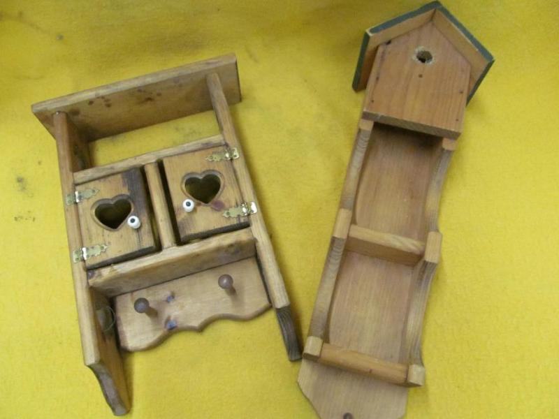lot 56 image: 2 Wood Shelves Birdhouse and one wi...