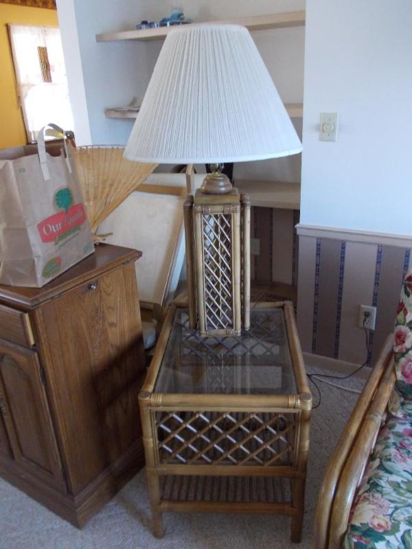 Rattan Lamp &amp Glass Top End Tab...