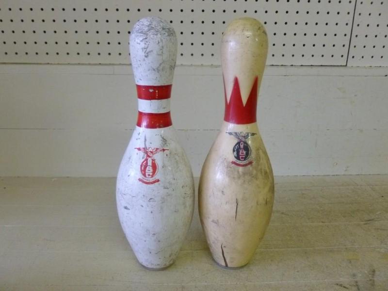 lot 161 image: Lot of two vintage bowling pins, ha...