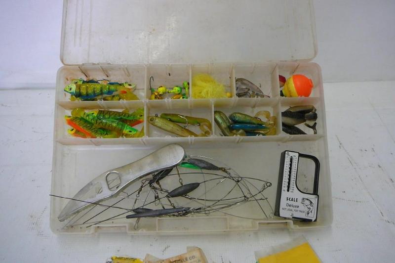 lot 22 image: Plano Fishing box with jigs,scale,w...