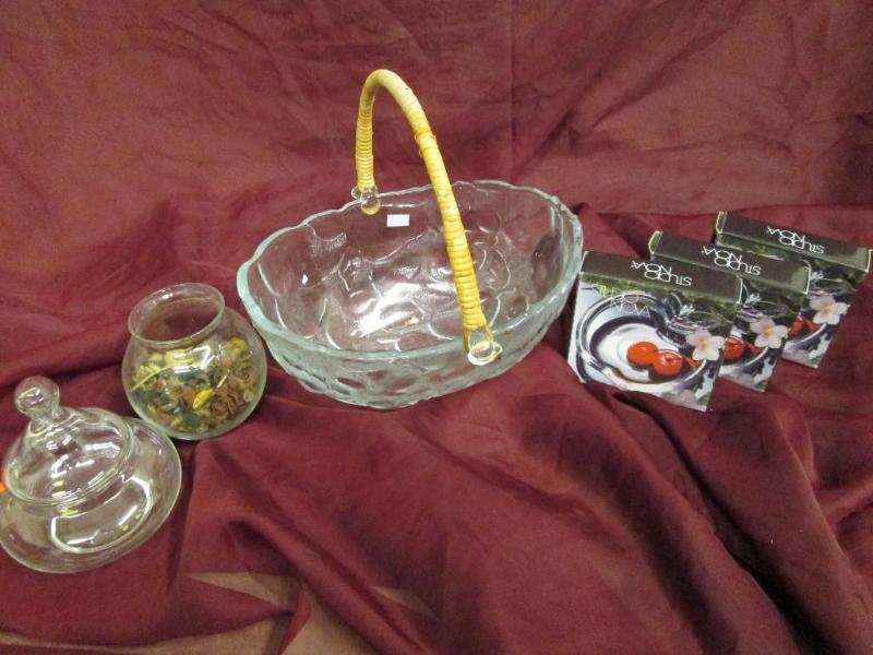 lot 197 image: Lot of glassware. Glass basket, can...