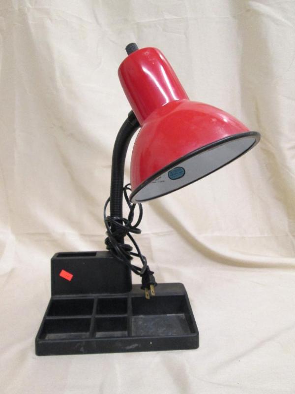 lot 208 image: Nice red desk lamp with organizatio...