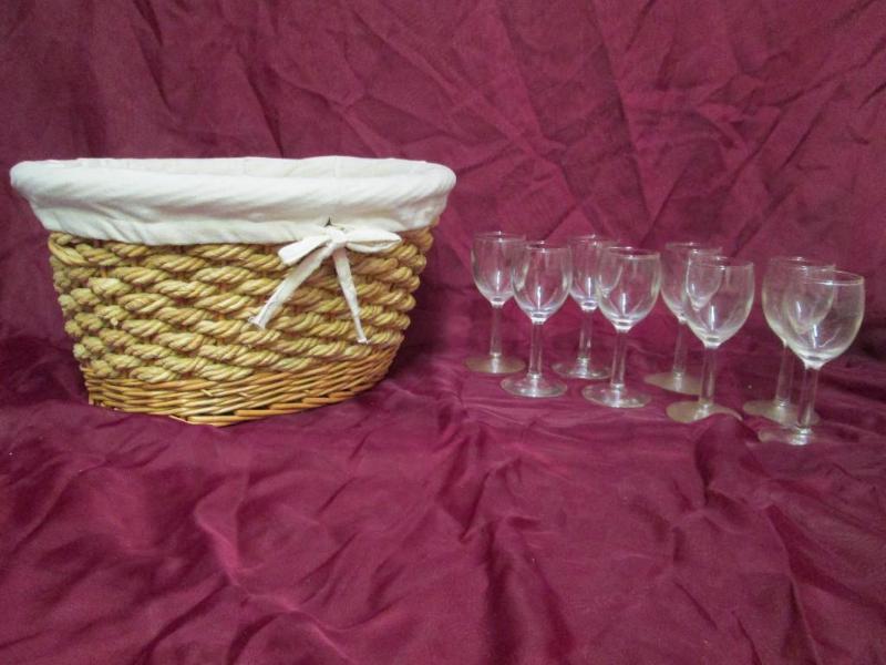 lot 25 image: Lined wicker basket and a nice set ...