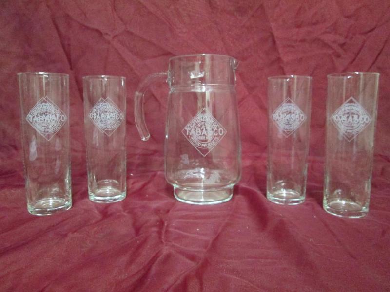 lot 60 image: Set of Tobasco glassware. Pitcher a...