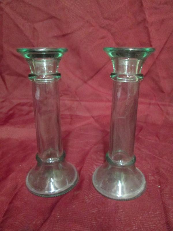 lot 67 image: Pair of clear green hollow glass ca...