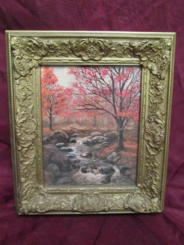 lot 76 image: Vintage print of a fall scene in an...
