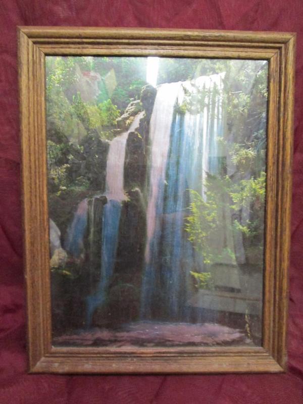 lot 90 image: Vintage painting of a waterfall sce...