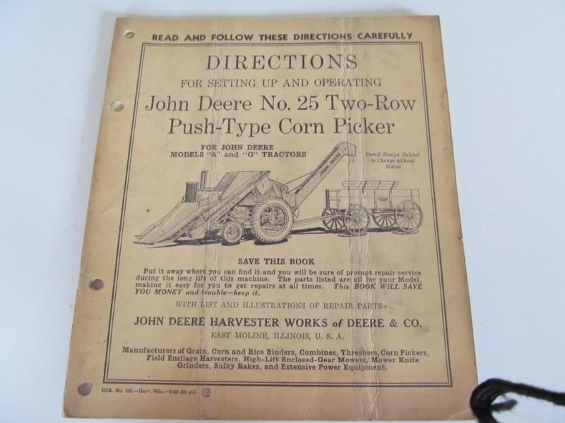 lot 32 image: John Deere corn picker manual....
