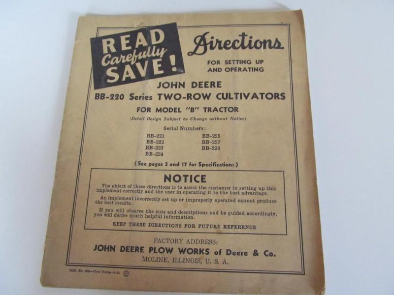 lot 35 image: John Deere cultivator manual for th...