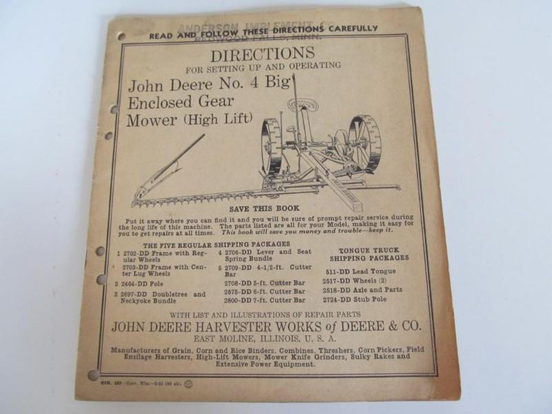 lot 37 image: John Deere mower manual....