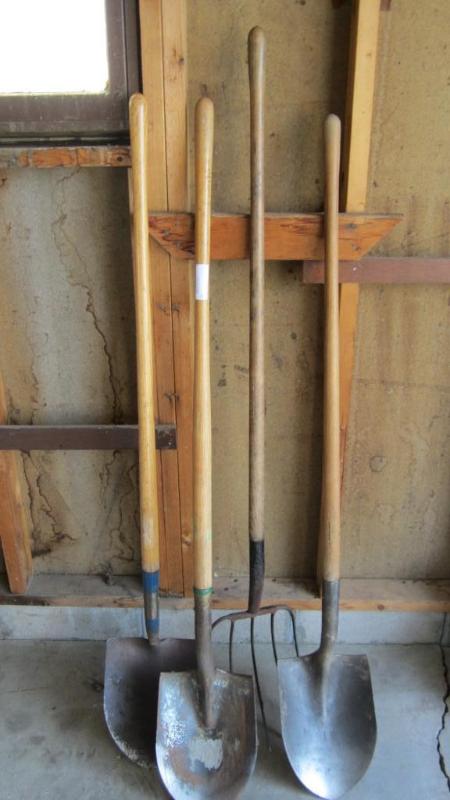 lot 182 image: shovels and pitch fork...