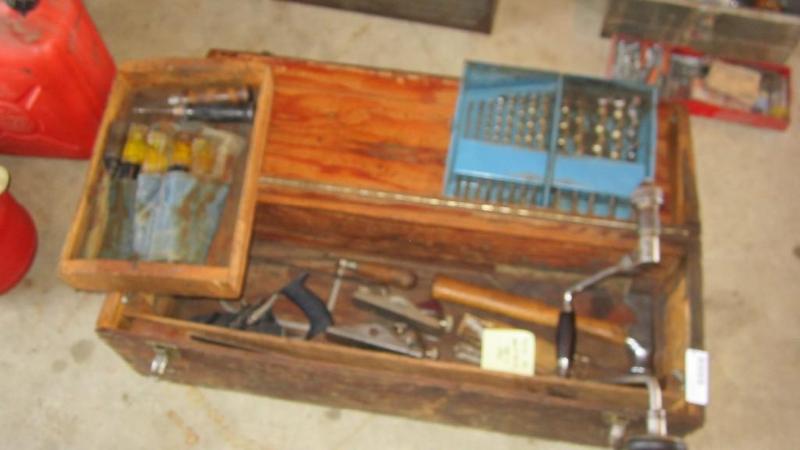 lot 40 image: antique tool box with vintage woodw...