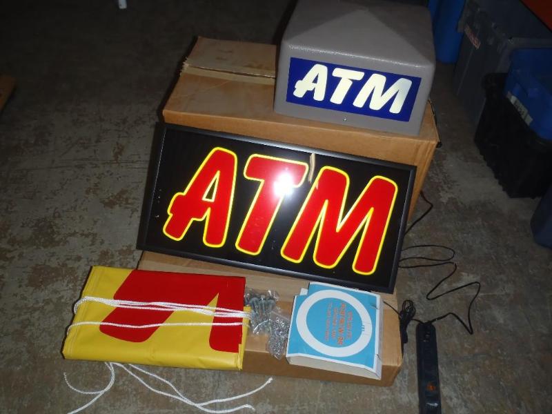 lot 236 image: Light-up ATM Sign, Topper, and Bann...