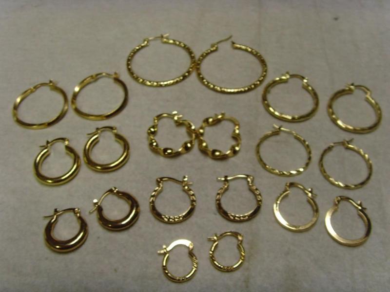 10 Pair Goldtone Hoop Earrings