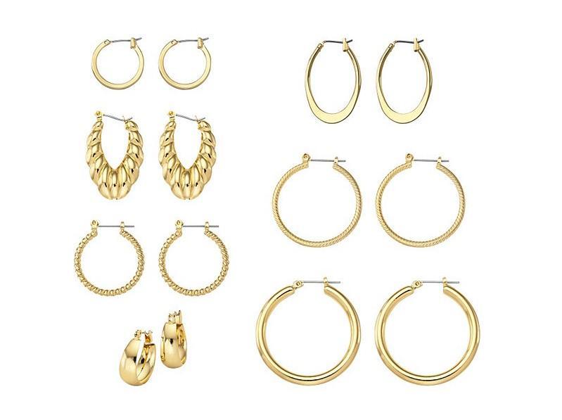 14K Gold Plated 7 Hoop Earring Set
