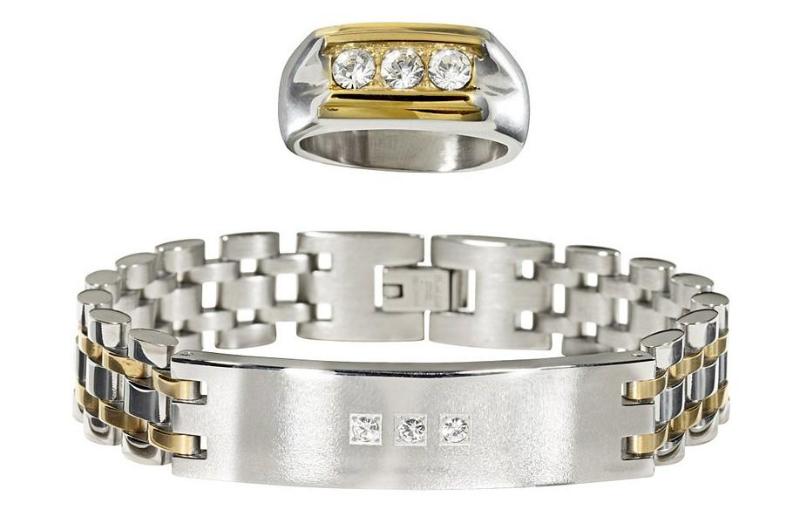 lot 30 image: Mens Crystal Bracelet & Ring Set