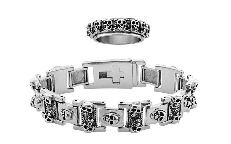 lot 33 image: Skull Bracelet & Ring Set Size 11