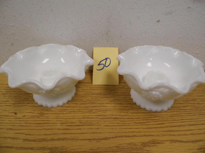 lot 50 image: Pair of Milk Glass Candle Holders