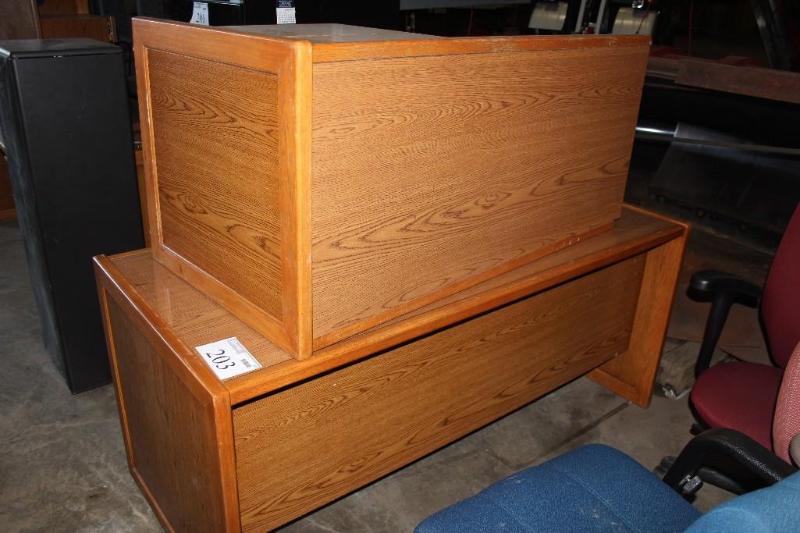 lot 203 image: Lot of (2) Piece Wooden Computer De...
