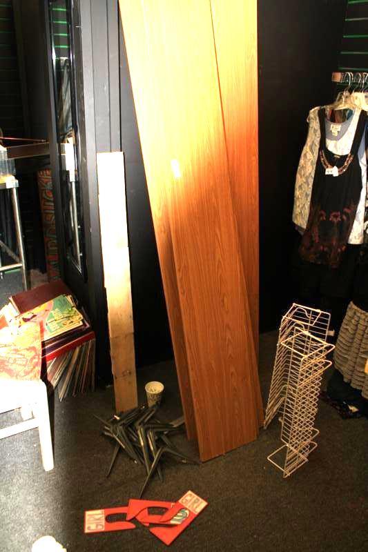 lot 134 image: Wooden shelves, metal shelf holders...
