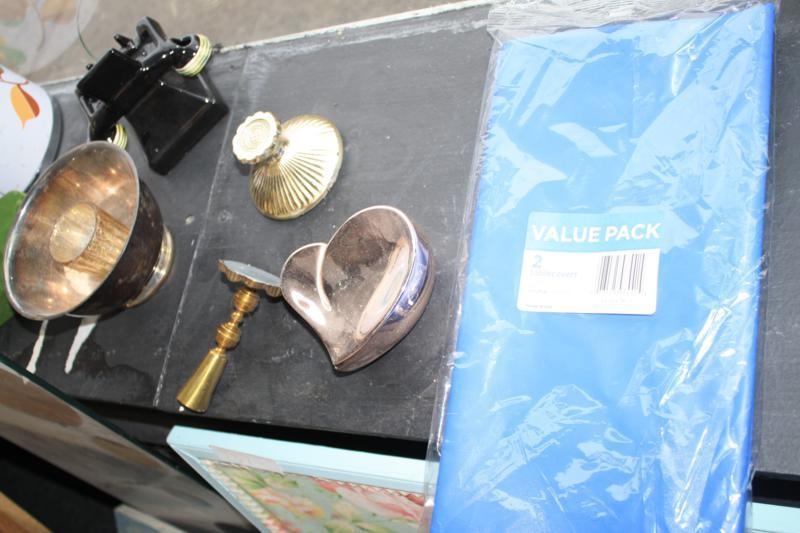 lot 138 image: Large lot of glass vases, metal bow...
