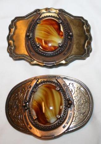 lot 143 image: 2 vintage metal belt buckles- weste...